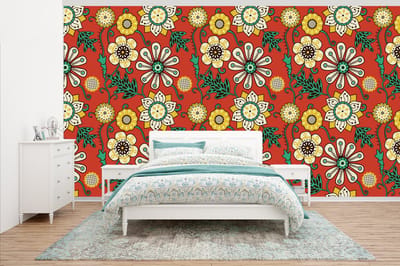 Behang - Fotobehang Design - Bloemen - Hippie - Retro - Breedte 500 cm x hoogte 280 cm
