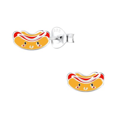 Zilveren hot dog oorstekers | oorbellen Meisje Zilver | Hotdog oorknopjes kindersetje | Zilverana | Sterling 925 Silver