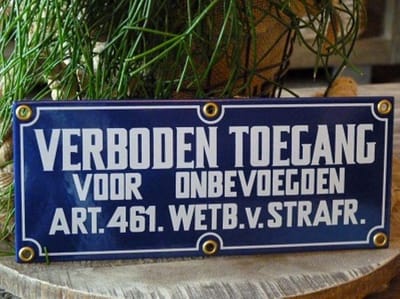 Emaille bord \ verbodsbord \ verboden toegang 24x10 cm \ waarschuwingsbord