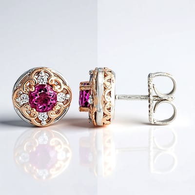Cavill - Zilveren oorbellen - 925 Sterling Zilver met Palladium - Roze Fluoriet 1,08 ct & Zirkonia 0,25 ct - Rond geslepen - Elegant en Hoogwaardig