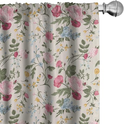 ABAKUHAUS – Vintage Botanische Gordijnen – 2x75x225 cm – Mikrofaser – Lichte Verduistering – Multicolor