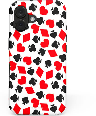 Casetastic hoesje geschikt voor Apple iPhone 16 - MagSafe - Dubbellaagse bescherming - Harten spel - Fashion Case - Wit Rood Zwart Grijs