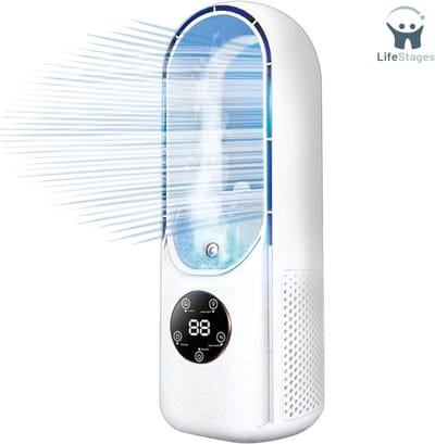 LifeStages - Draagbare Aircooler - Mobiele Airconditioning - Mini Luchtkoeler met Waterkoeling - USB 4-in-1 Draagbare Mobiele Airconditioner - 6 Luchtsnelheden en 8 LED's - 1-6 Uur Timer voor Kamers - Huizen en Kantoor - [Energieklasse A++].