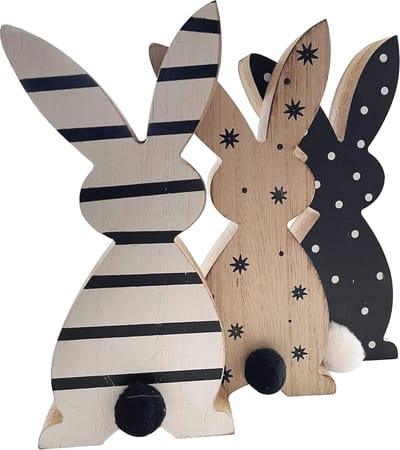 Houten Paashazen Figuren Set van 3 - Unieke Pasen Decoratie