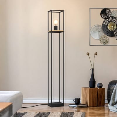 EGLO Vloerlamp Libertad, hoogte 128,5 cm, zwart/hout, staal