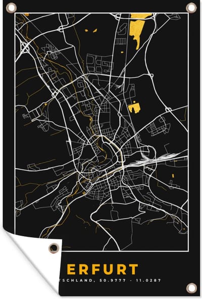Muurdecoratie Black and Gold – Stadskaart – Erfurt – Duitsland – Plattegrond – Kaart - 120x180 cm - Tuinposter - Tuindoek