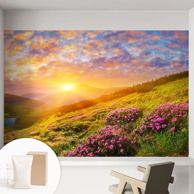 Coloray Behang - Bergachtig Westen Behangrol - 152x104 cm - Groente Behang - Voor natuurliefhebbers en liefhebbers van prachtige uitzichten - Behang Voor de woonkamer, slaapkamer en kantoor - Vliesbehang Landschappen