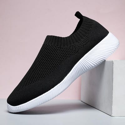 Dames Effen Kleur Mesh Sneakers Vliegend Geweven Wandelen Mode Instappers Platte Schoenen Sport Hardlopen Tennis 35 gray