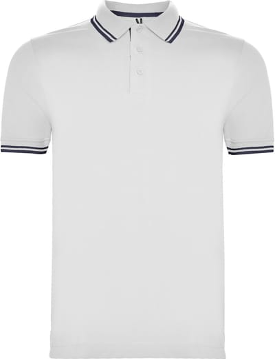 Heren polo'Montreal' met 2 steepjes in kraag en mouwen merk Roly maat S Wit/Donkerblauw