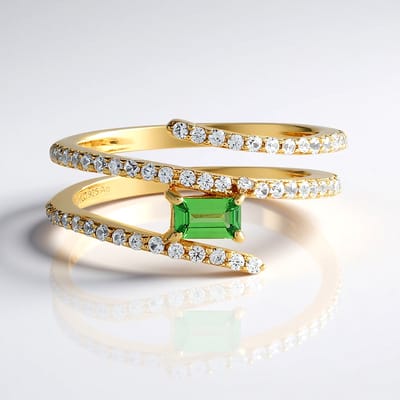 Cavill - 925 Sterling Zilver Vergulde Ring met 0,251 ct Tsavoriet & 0,655 ct Pavé Zirkonia - Modern & Elegant Groen