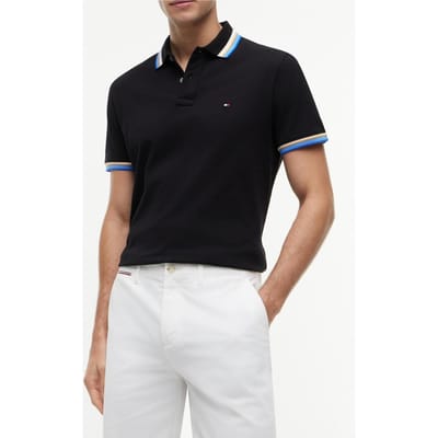 Tommy Hilfiger Contrast Collar Cuff Black Größe: M | Poloshirts Outlet | Herren | Schwarz