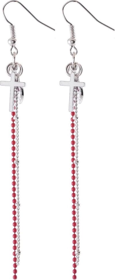 Behave - Oorbellen hanger kruis rood kralen - Trendy voor avondlook