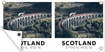 Schuttingposter Schotland - Locomotief - Brug - 200x100 cm - Tuindoek