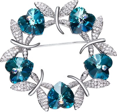 Blauwe Kristal Bloemen Krans broche