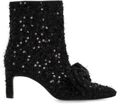 Manfield - Dames - Zwarte glitter enkellaarsjes met hak - Maat 38