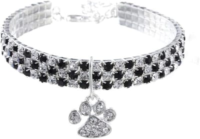 Huisdierhalsband met diamanten, verstelbare kristallen diamant, elastische hartvormige klauw hanger, bruiloft kat en hond, kleine huisdier ketting sieraden（Zwart, S）