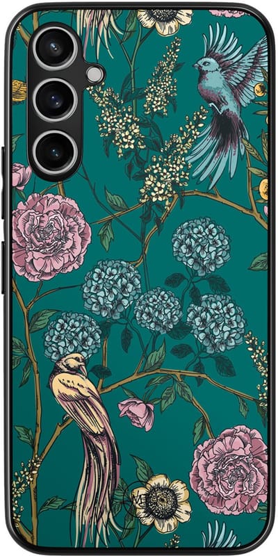 Hoesje geschikt voor Samsung Galaxy A54 - Vogels Japanse bloemen - TPU Hard Case Backcover - Groen - Mooie Telefoonhoesjes
