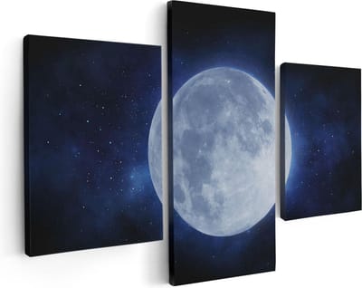 Artaza Canvas Schilderij Drieluik Volle Maan in de Ruimte - 90x60 - Foto Op Canvas - Canvas Print