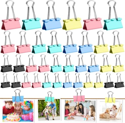 100 stuks vouwback-klemmen, grote set, paperclips, multifunctionele klemmen, kleine metalen ringclips, 15 mm/19 mm/25 mm/32 mm klemmen voor kantoor en huishouden, mini-gekleurde papierklemmen