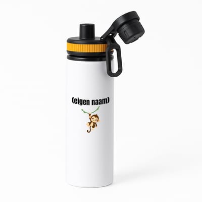 Hacebo® - kleine aap met eigen naam waterfles met draaidop oranje - Aap - apen liefhebbers - iemand die houdt van apen - verjaardag - cadeau - kado - water fles - 850ML