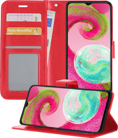 Hoesje - Met Pasjeshouder - Geschikt voor Samsung Galaxy A04s - Luxe Bookcase Portemonee - Flip Case - Kunstleer Book Case - Flipcase - Book Cover - Walletcase - Portemonneehoes - Telefoonhoesjes - Rood