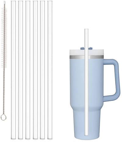 Somstyle Rietjes Set Geschikt voor Stanley Cup 590, 890 & 1180 ML - 6 Stuks - Hebruikbare Drinkrietjes met Reinigingsborstel - Transparant