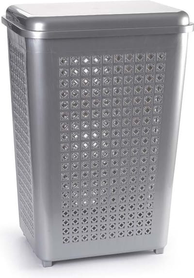 Plasticforte Wasmand met deksel - 50 liter - zilverkleurig - kunststof - 41x31x61 cm