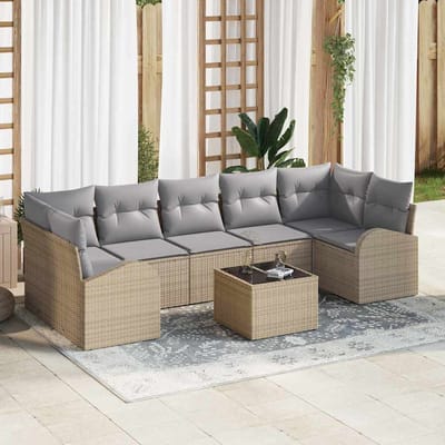 vidaXL - Tuinbank - Set - 8 - st - 7-Aantal - zitplaatsen - Beige - en - Grijs