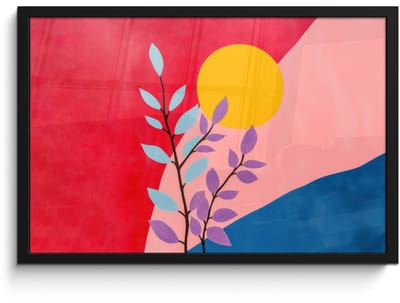 Poster in lijst - Fotolijst 60x40 cm - Posters - Bladeren - Zon - Abstracte vormen - Posterlijst zwart - Decoratie - Wanddecoratie woonkamer - Muurdecoratie slaapkamer