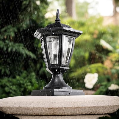 Paallantaarn op zonne-energie - Buitenverlichting LED paalkappen - 12 x 12 cm - IP44 waterdicht - Tuindecoratie - Houten palen - ABS - Tuinlamp - Padverlichting