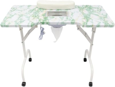 SAVI® Manicure Tafel met Afzuiging - Nageltafel - Bureau -Met Lades Op Wielen Met Remmen - Wit/Groen ‎- 90cm x 40cm x 72cm