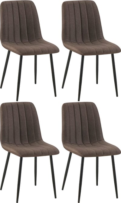 CLP Dijon Set van 4 Eetkamerstoelen - Zonder armleuning - Metaal onderstel - bruin Stof