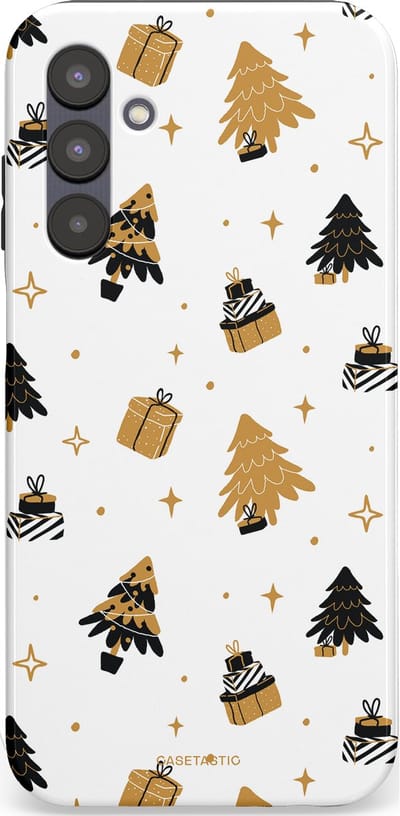 Casetastic hoesje geschikt voor Samsung Galaxy A25 - Dubbellaagse bescherming - Kerst met Cadeautjes - Fashion Case - Wit Beige Donkergrijs