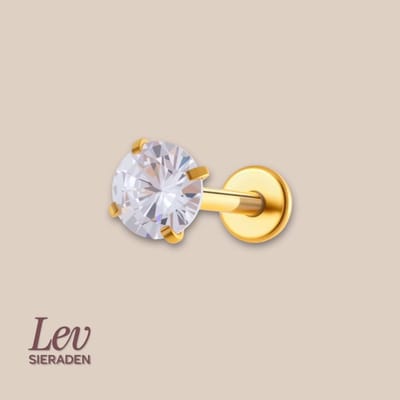 Lev Sieraden - 1.2 x 8 mm Titanium Push Pin Labret met 3 mm brilliant zirkonia - Goud kleurig - Zirkonia - Chaton - neuspiercing - tragus piercing - lippiercing - tragus piercing - Oor piercing - Helix - antie alergie nikkelvrij Piercing