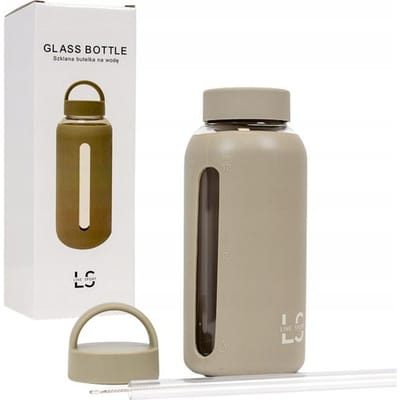 Merkloze Glazen Waterfles 800ml - Olijfgroen met 2 Doppen