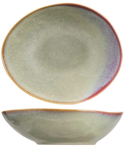 Cosy & Trendy Diep Bord Trentino Groen/Roze 4 Stuks 19.5 x 16.5 cm Aardewerk - Vaatwasser-, Magnetron- & Ovenbestendig