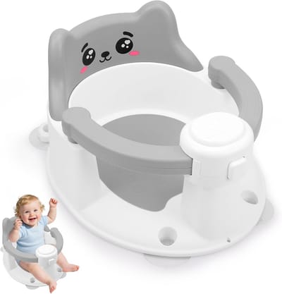 Badstoel voor baby vanaf 6 maanden - antislip met zuignappen - één-hand ontgrendeling - grijs