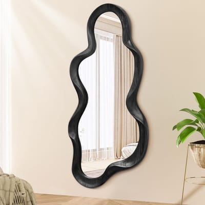 JHUBERS- Wandspiegel Asymmetrisch - Houten Spiegel - Unieke Wanddecoratie - Grote Wandspiegel - Verticaal/Horizontaal Hangend - 76 x 36 cm / 55 x 37 cm - Decoratiespiegel