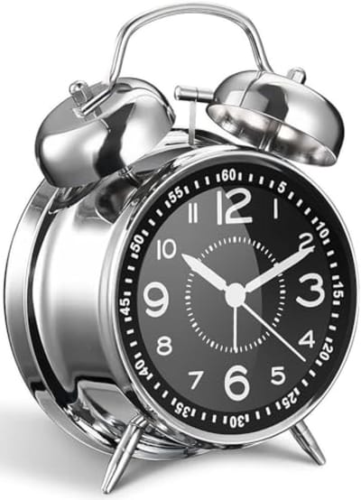 Metalen wekker met dubbele bel - 10,5 cm - batterijwerking - stil en zonder getik