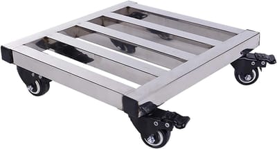 Plantenstandaard met Wielen - Bloempot Trolley - Planten Verplaatsen - Afsluitbare Wielen - Vierkant - Metaal