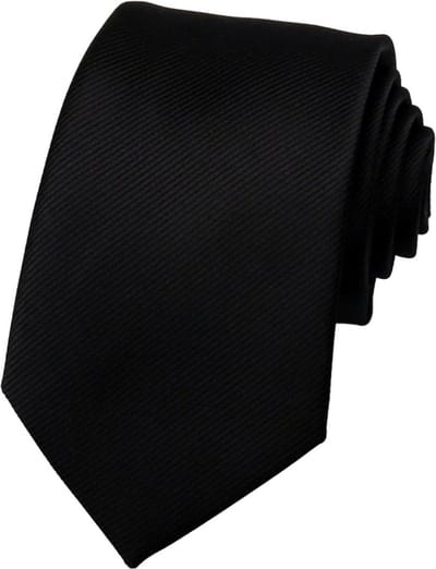 Fako Fashion - Brede Stropdas - Gestreept - Ribstructuur - 100% Zijde - Effen - 8cm - 145cm - Zwart