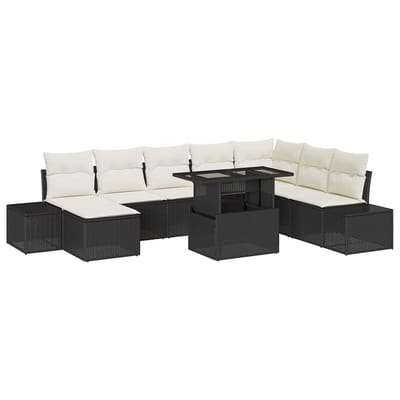 vidaXL - Tuinbank - Set - 9 - st - Zwart - en - Crème - poly - rattan