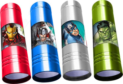 Avengers LED zaklampen - Assortiment 4 stuks - Groen, Blauw, Rood & Zilver (Hulk, Ironman, Thor, Captain America)