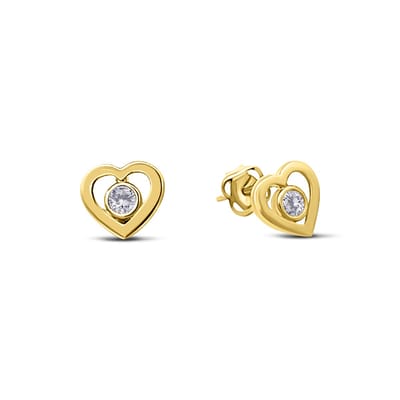 New Bling 9NBSAM-G230222 Gouden Oorknopjes Hartjes met Zirkonia - 6,7x7,3mm - Opengewerkt - 14 Karaat - Goud