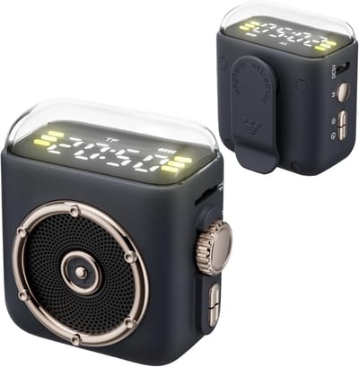 Kleine luidspreker - Muziekspeler Sound Box - Draagbaar luisteren - Magnetische houder - 9.4 x 4.5 x 9.4 cm - Donkergrijs