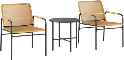 TRUUSK 3-delige Rattan Bistroset - 2 Tuinstoelen en Salontafel - Balkonmeubelset - Staal - Geel - Voor Tuin en Terras