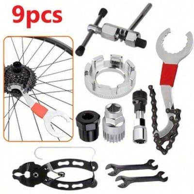 Kit de réparation de vélo 9 pièces, Réparation de VTT, Argent, Acier inoxydable gray