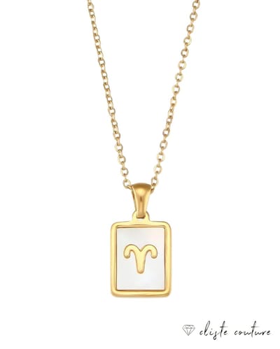 Cliste Couture - Stars Sterrenbeeld Ketting met Schelp Ram / Aries - Stainless Steel met Goud Verguld - 45cm Ketting met Zodiac Hanger - Inclusief Cadeau Verpakking