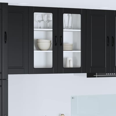 vidaXL - Wandglas - Kasten - PORTO - Zwart - 80 - x - 31 - x - 80 - cm - Bewerkt - hout