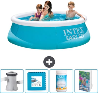 Intex Rond Opblaasbaar Easy Set Zwembad - 183 x 51 cm - Blauw - Inclusief Zwembadfilterpomp - Vloertegels - Chloor - Zwembadgids